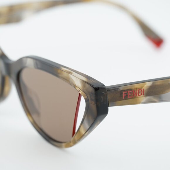 Fendi FE40009I 56E Sunglasses Shiny Havana Cat Eye Frame, Brown Lenses